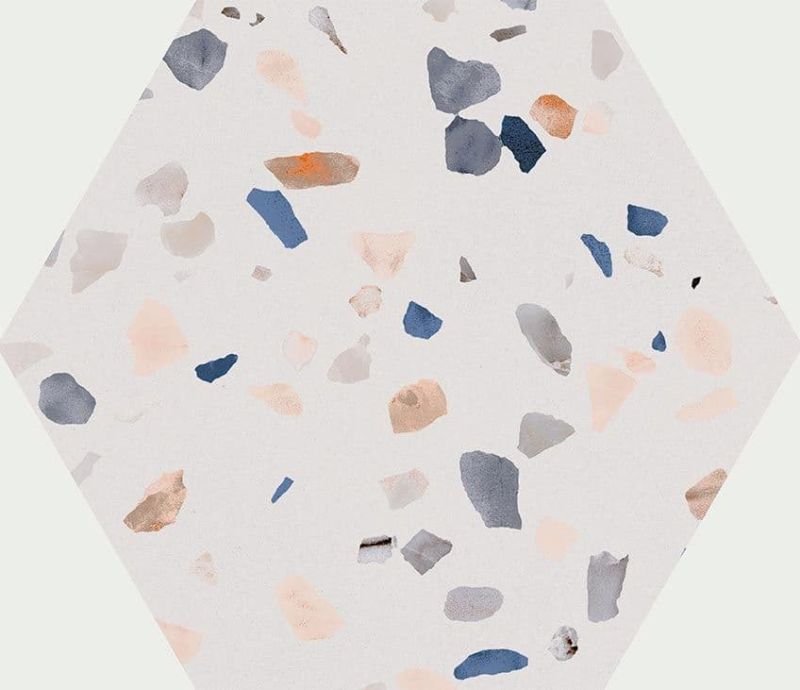 Doria Hexagon terrazzo effect porcelain tile 258mm x 290mm x 1m2