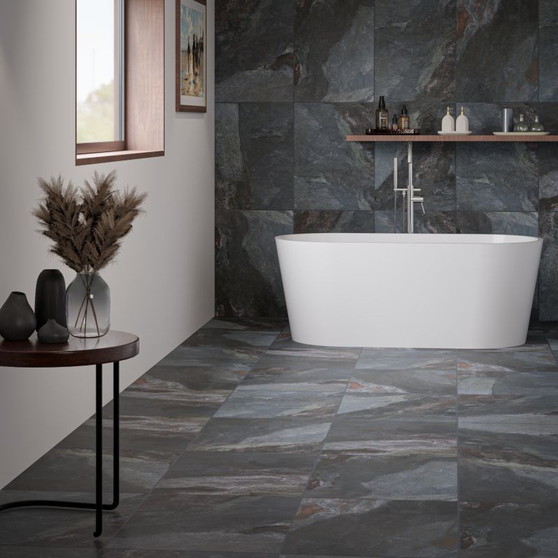 Keystone Blue Slate Effect Porcelain Floor Tile 600 x 400 x 4 = 1m2