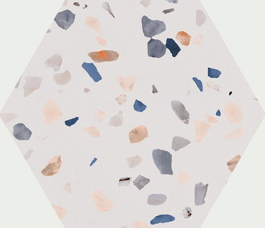 Doria Hexagon terrazzo effect porcelain tile 258mm x 290mm x 1m2