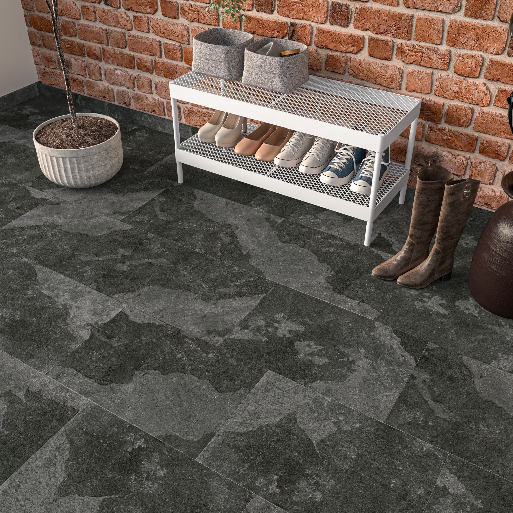 Keystone Black Slate Effect Porcelain Floor Tile 600 x 400 x 4 = 1m2