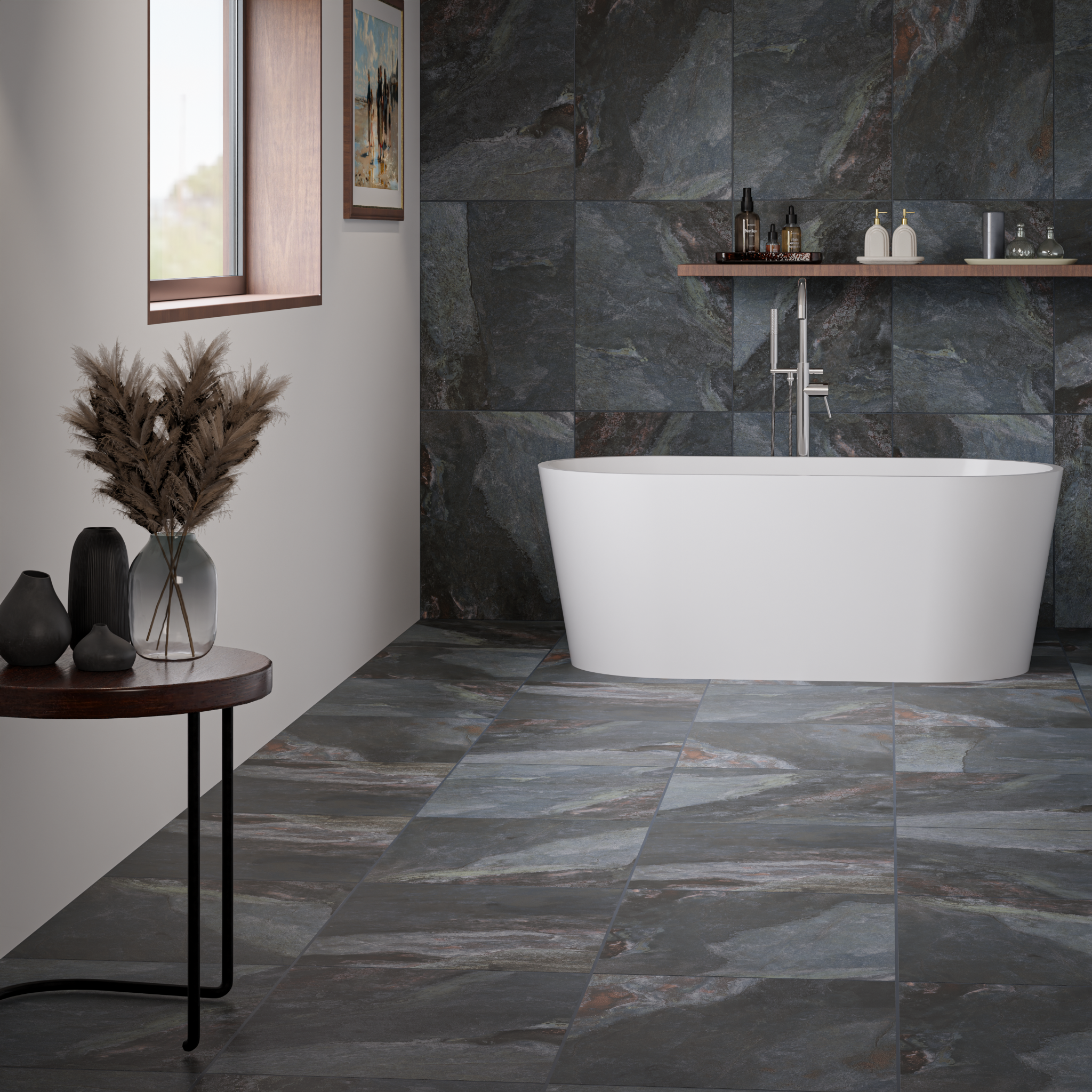 Keystone Blue Slate Effect Porcelain Floor Tile 600 x 400 x 4 = 1m2